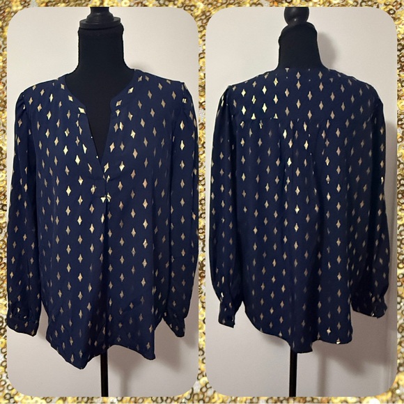Tops - Navy Blue and Gold Women's Top